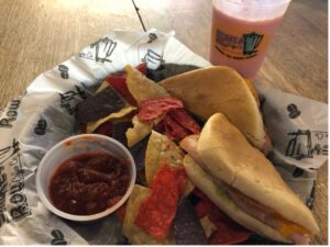 sandwich and smoothie at smokey row coffee